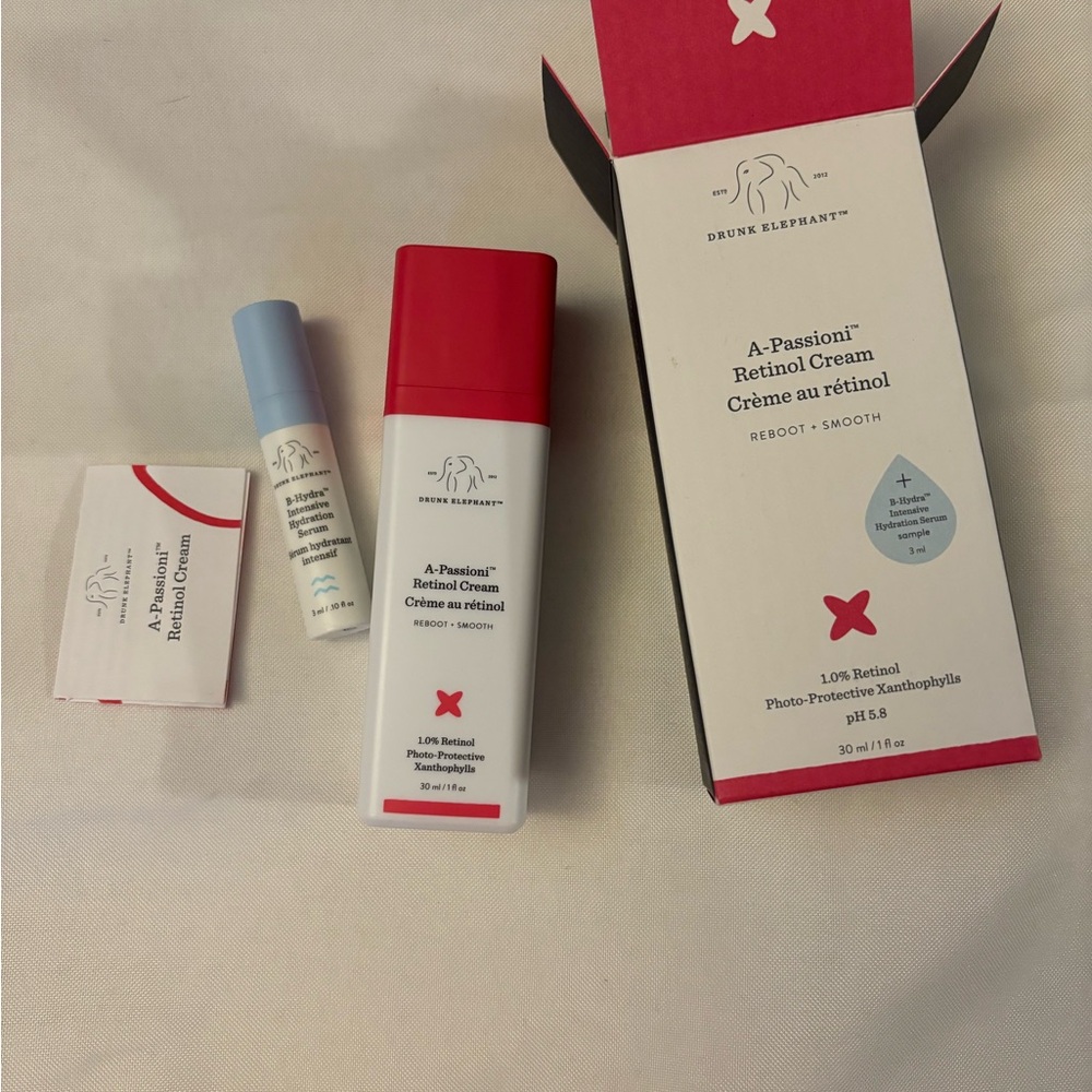 Drunk Elephant A-Passioni Retinol Cream with Red and White Packaging